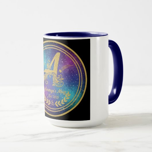 'A' Initial Monogram Mug Set - Ananya's Est. 2025  マグカップ (正面右)