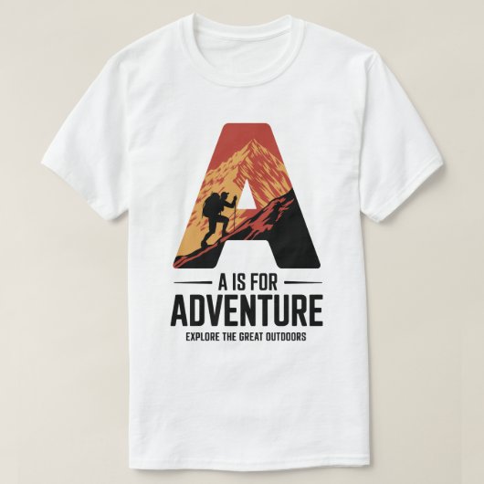 A Is for Adventure Hiking Mountain Design Tシャツ (デザイン正面)