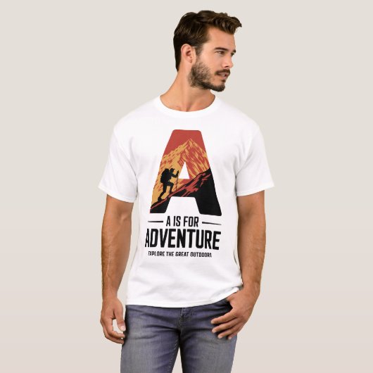A Is for Adventure Hiking Mountain Design Tシャツ (正面フル)