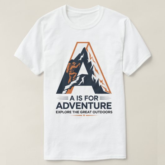 A Is for Adventure Hiking Mountain Design Tシャツ (デザイン正面)