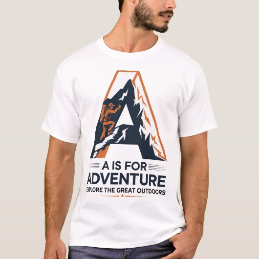A Is for Adventure Hiking Mountain Design Tシャツ (正面)