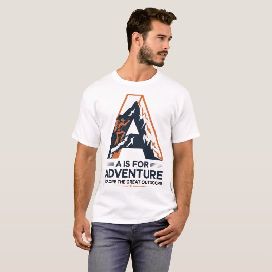 A Is for Adventure Hiking Mountain Design Tシャツ (正面フル)