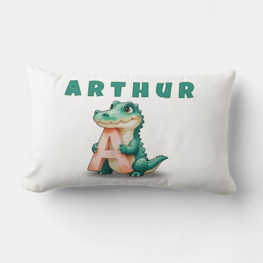 A is for Alligator – Personalized Baby Name Pillow ランバークッション (正面)
