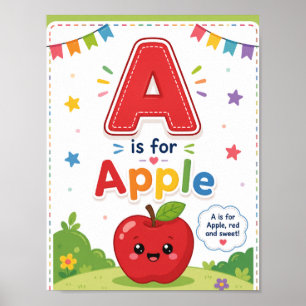 A is for Apple アルファベット教室ポスター キッズ用 ポスター