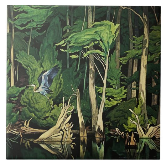 A J Cassonによるカナダの絵画「ブルーヘロン」 タイル (正面)