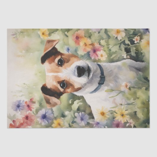 : A Jack Russell in Flowers Decompage 薄葉紙 (正面)