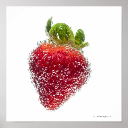 A juicy ripe organic Strawberry fruit submerged ポスター (正面)