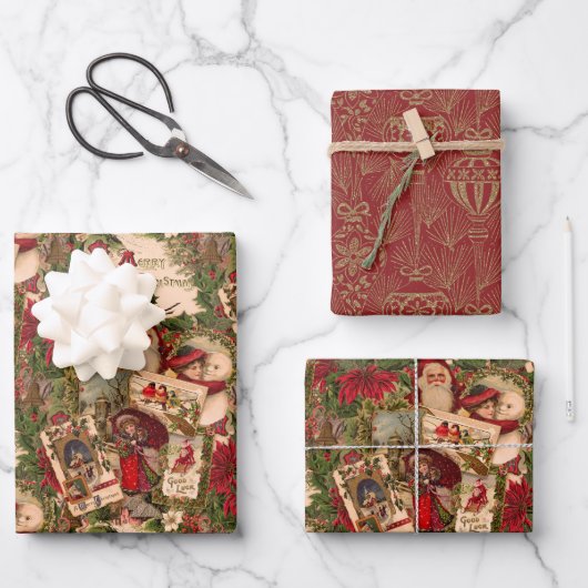 A Jumble of Victorian Holiday Postcards ラッピングペーパーシート (正面)