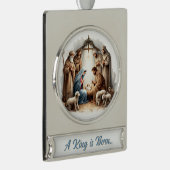 A King Is Born – Nativity Banner Christmas Design シルバープレートバナーオーナメント (右)