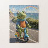 A knitted frog rides a scooter ジグソーパズル (縦)