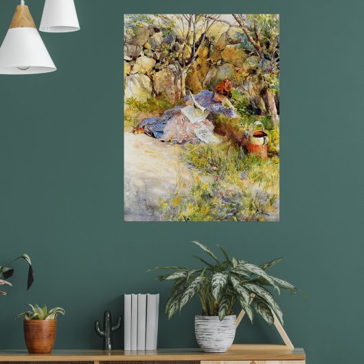 A Lady Reading a Newspaper by Carl Larsson ポスター (リビング1)