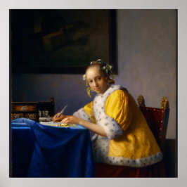 A lady writing by Johannes Vermeer ポスター