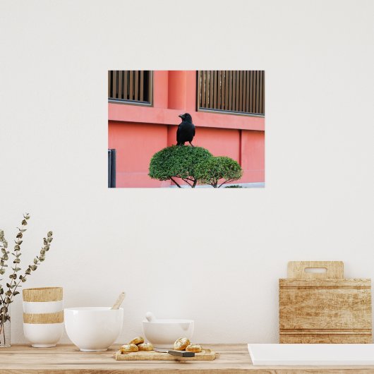 A Large-Billed Jungle Crow A Perch On A Cloud Tree ポスター (キッチン)