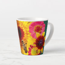A latte cup of colorful flower and bee fun. 