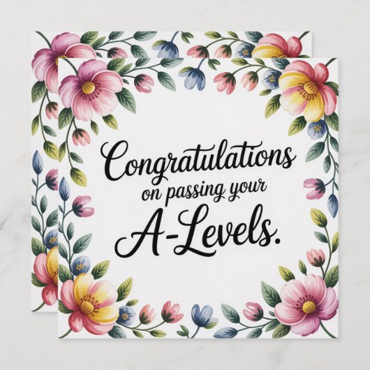 A Level Exam Floral Congratulation  Greeting Cards (正面/裏面)