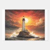 A lighthouse at sunset in a stormy sea - Decoupage ラッピングペーパーシート (正面)