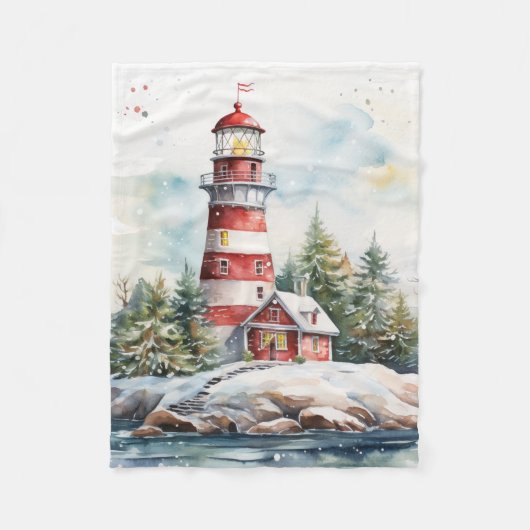 A Lighthouse in Winter フリースブランケット (正面)