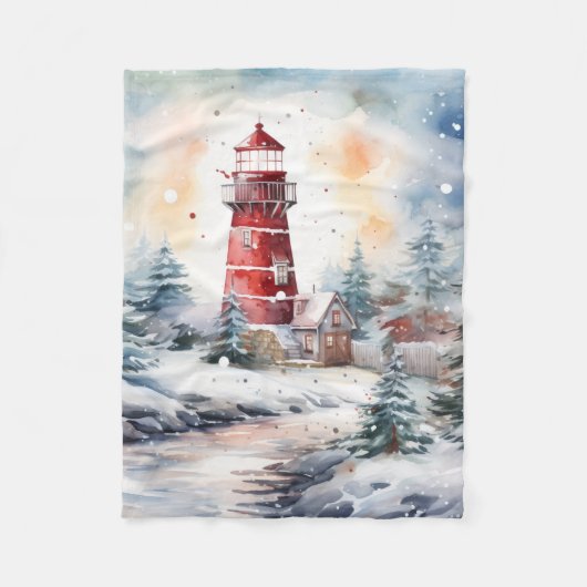 A Lighthouse in Winter フリースブランケット (正面)