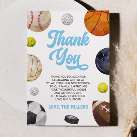 A Little Allstar Is On The Way! Sports Baby Shower サンキューカード