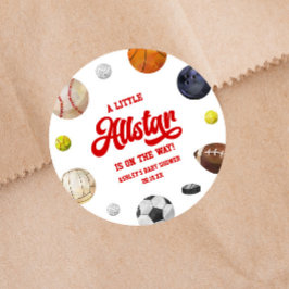 A Little Allstar Is On The Way! Sports Baby Shower ラウンドシール