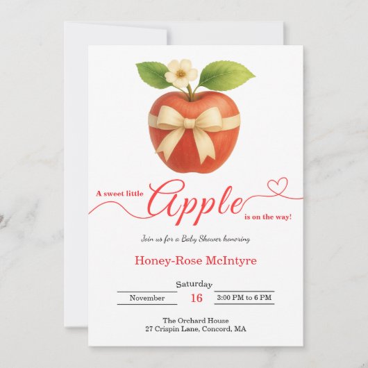 A Little Apple Is On The Way | Fall Baby Shower 招待状 (正面)