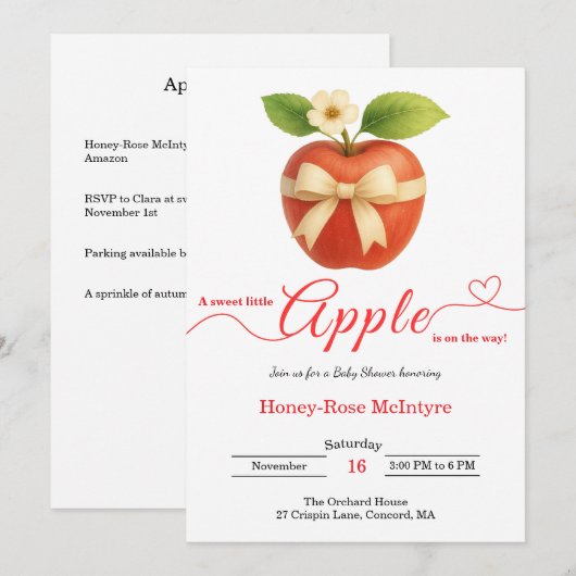 A Little Apple Is On The Way | Fall Baby Shower  招待状 (正面/裏面)