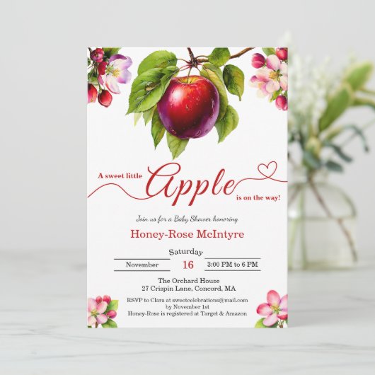 A Little Apple Is On The Way | Fall Baby Shower  招待状 (スタンド正面)
