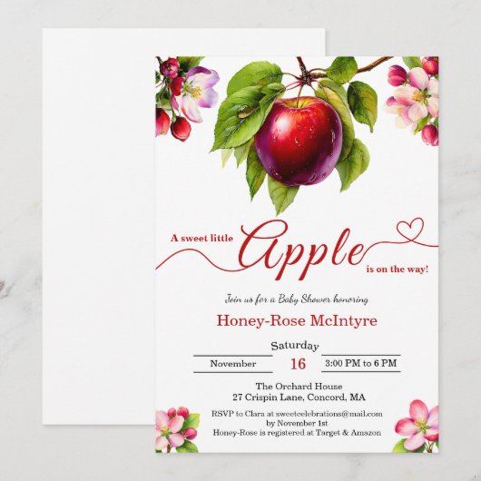 A Little Apple Is On The Way | Fall Baby Shower 招待状 (正面/裏面)
