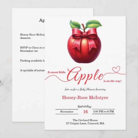 A Little Apple Is On The Way | Fall Baby Shower  招待状 (正面/裏面)