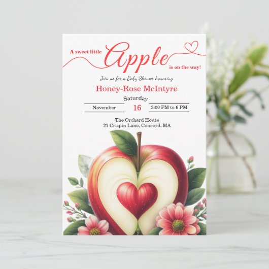 A Little Apple Is On The Way | Fall Baby Shower  招待状 (スタンド正面)