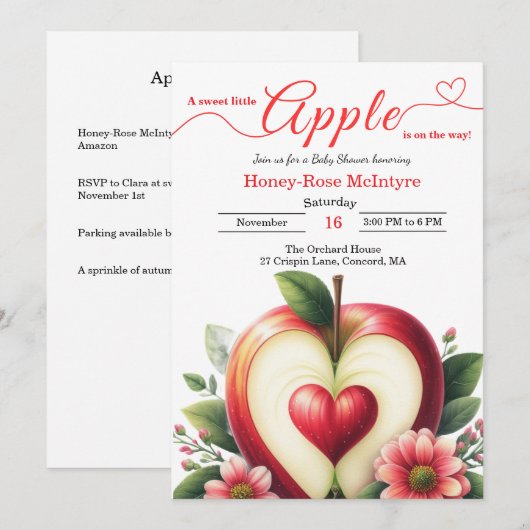 A Little Apple Is On The Way | Fall Baby Shower  招待状 (正面/裏面)