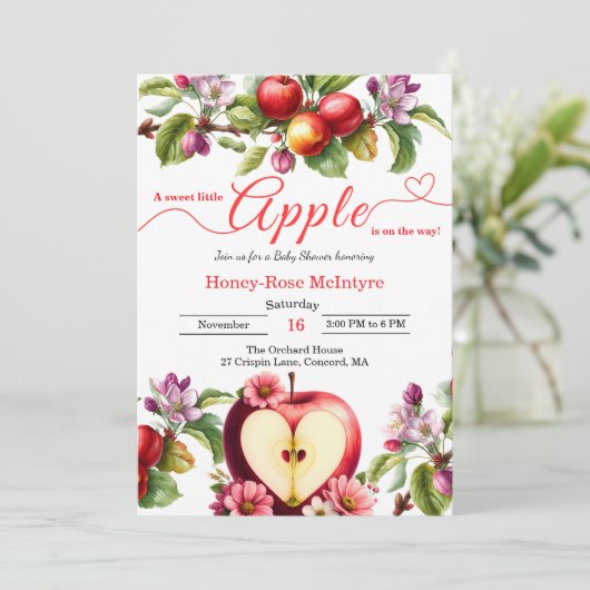 A Little Apple Is On The Way | Fall Baby Shower  招待状 (スタンド正面)
