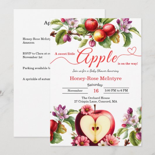 A Little Apple Is On The Way | Fall Baby Shower  招待状 (正面/裏面)