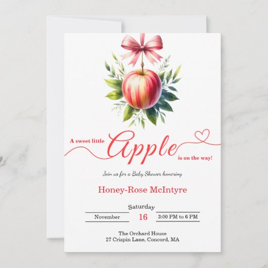 A Little Apple Is On The Way | Fall Baby Shower  招待状 (正面)