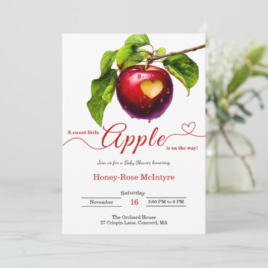A Little Apple Is On The Way | Fall Baby Shower  招待状 (スタンド正面)