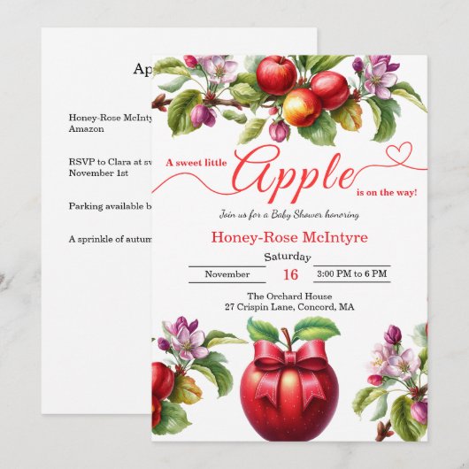 A Little Apple Is On The Way | Fall Baby Shower  招待状 (正面/裏面)
