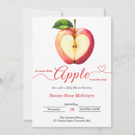 A Little Apple Is On The Way | Fall Baby Shower  招待状 (正面)