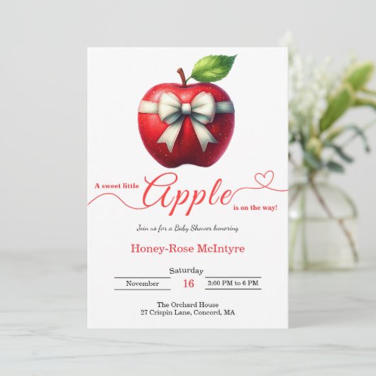 A Little Apple Is On The Way | Fall Baby Shower  招待状 (スタンド正面)