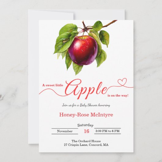 A Little Apple Is On The Way | Fall Baby Shower 招待状 (正面)
