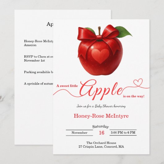 A Little Apple Is On The Way | Fall Baby Shower  招待状 (正面/裏面)