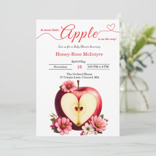A Little Apple Is On The Way | Fall Baby Shower  招待状 (スタンド正面)