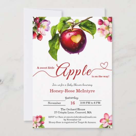 A Little Apple Is On The Way | Fall Baby Shower 招待状 (正面)