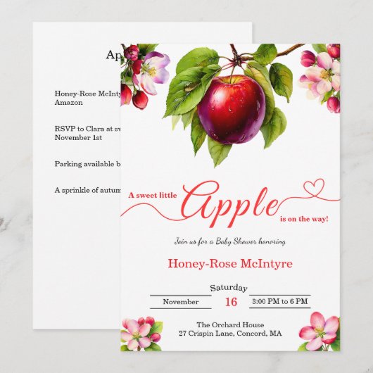 A Little Apple Is On The Way | Fall Baby Shower 招待状 (正面/裏面)
