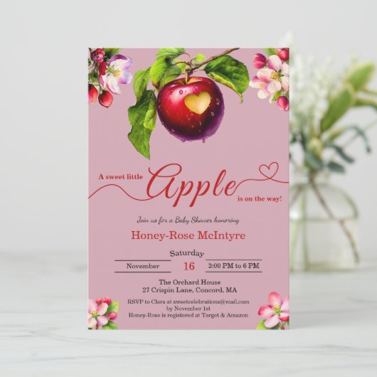 A Little Apple Is On The Way | Fall Baby Shower 招待状 (スタンド正面)