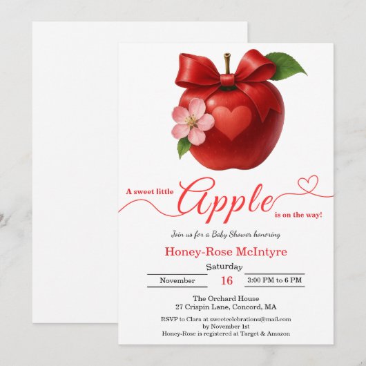 A Little Apple Is On The Way | Fall Baby Shower 招待状 (正面/裏面)