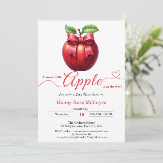 A Little Apple Is On The Way | Fall Baby Shower  招待状 (スタンド正面)