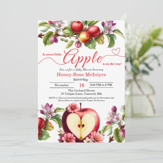 A Little Apple Is On The Way | Fall Baby Shower 招待状 (スタンド正面)