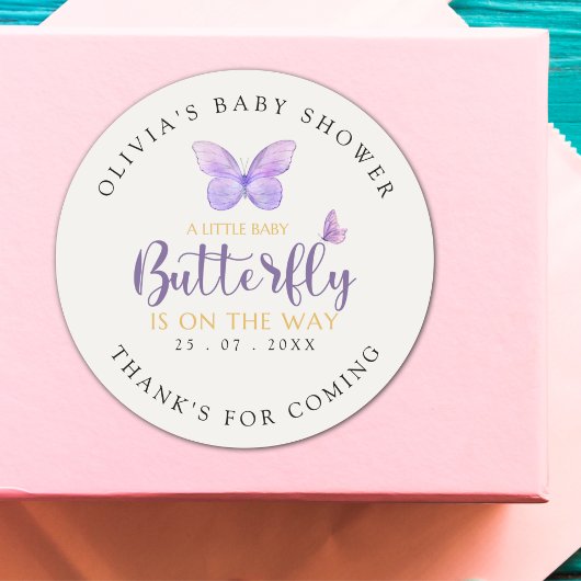A Little Baby Butterfly is on The Way Baby shower ラウンドシール
