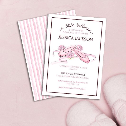 A Little Ballerina is on the Way Pink Ballet Shoes 招待状