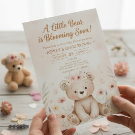 a little bear Floral Baby Shower Gender Neutral 招待状